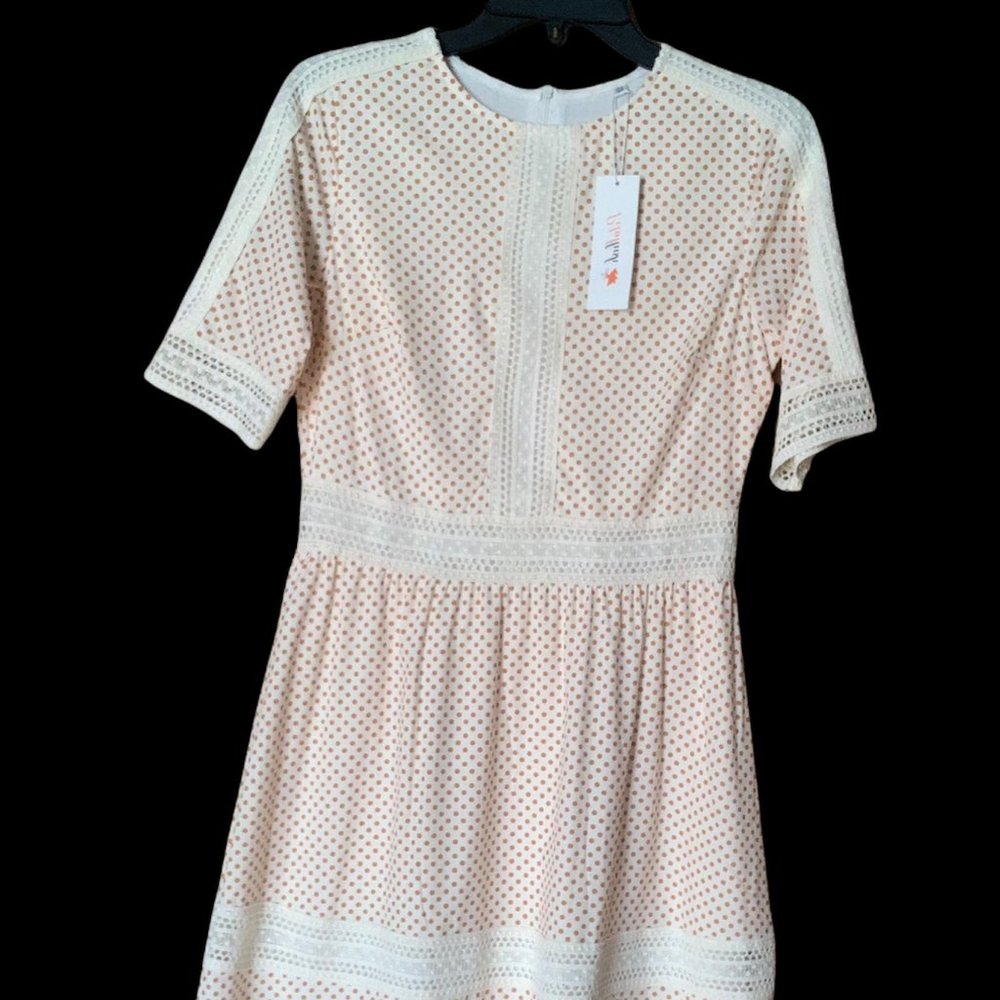 White and Gold Dot Dress with lace detail